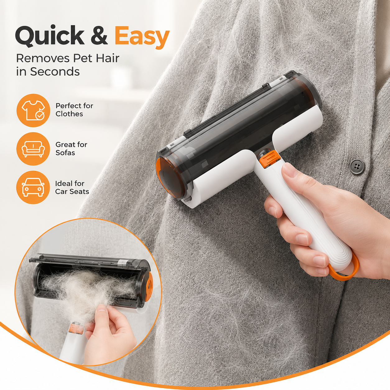 PawClear™ Reusable Pet Hair Remover Roller for Couch, Clothes & Car Seats