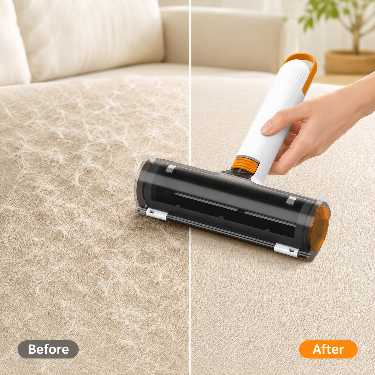 PawClear reusable roller removing pet hair from a couch