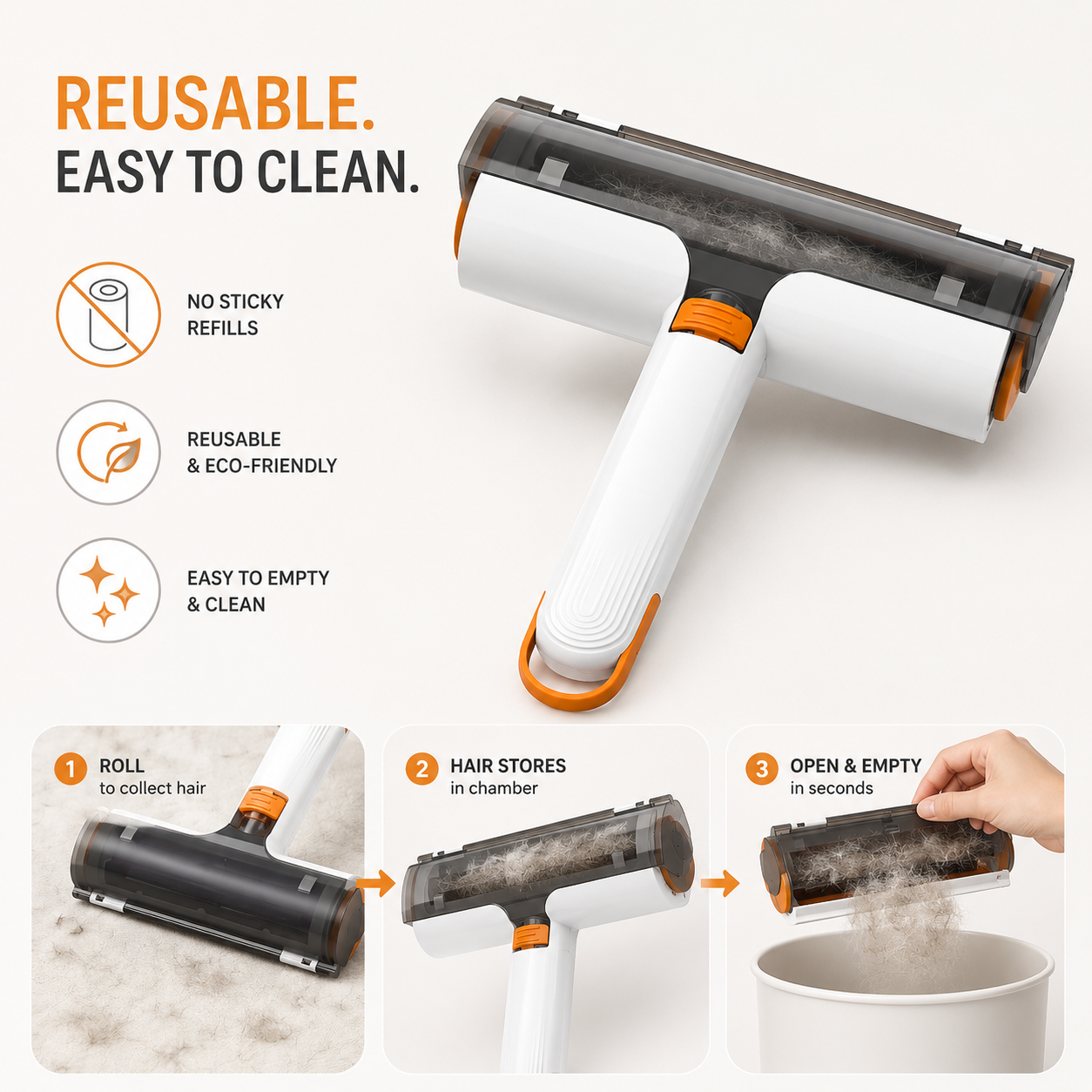 PawClear™ Reusable Pet Hair Remover Roller for Couch, Clothes & Car Seats