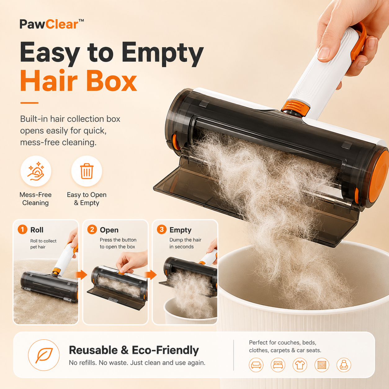 PawClear™ Reusable Pet Hair Remover Roller for Couch, Clothes & Car Seats